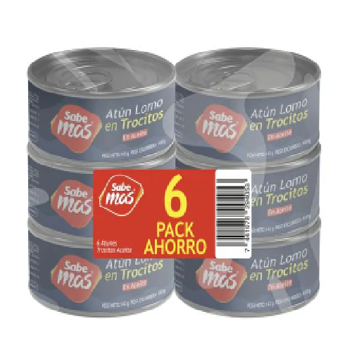 Atún Sabemas Lomo Trocitos En Aceite 6 Pack - 840 g